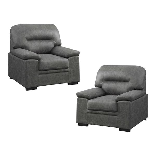 EVERGLADE HOME Monroe 40 in. W Flared Arm Microfiber Rectangle Straight Chair in Dark Gray (Set of 2)