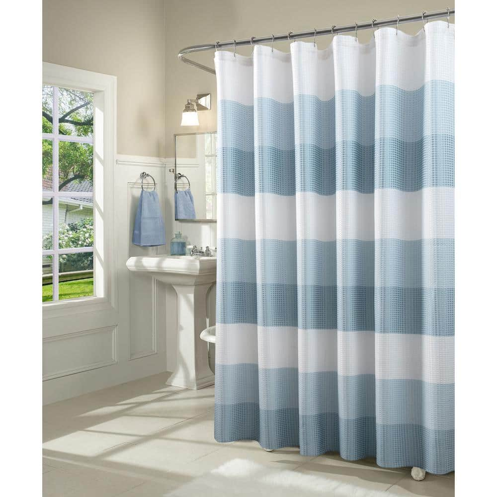 Dainty Home Ombre 72 In Aqua Waffle Weave Fabric Shower Curtain Omwscaq The Home Depot