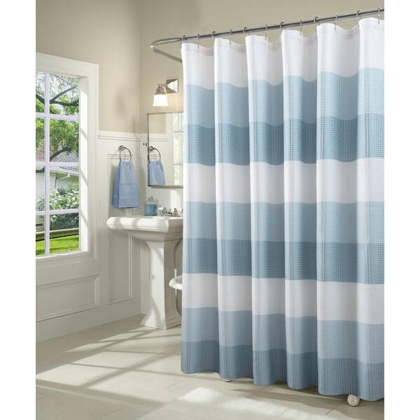 Dainty Home Ombre 72 In Aqua Waffle, Teal Fabric Shower Curtain