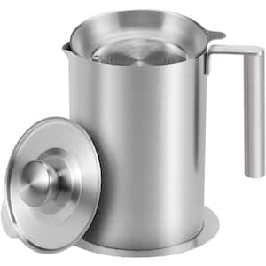 1.8 L/1.9 qt. Stainless Steel Grease Strainer  and  Container with Dust-Proof Lid  and  Easy Grip Handle in Silver