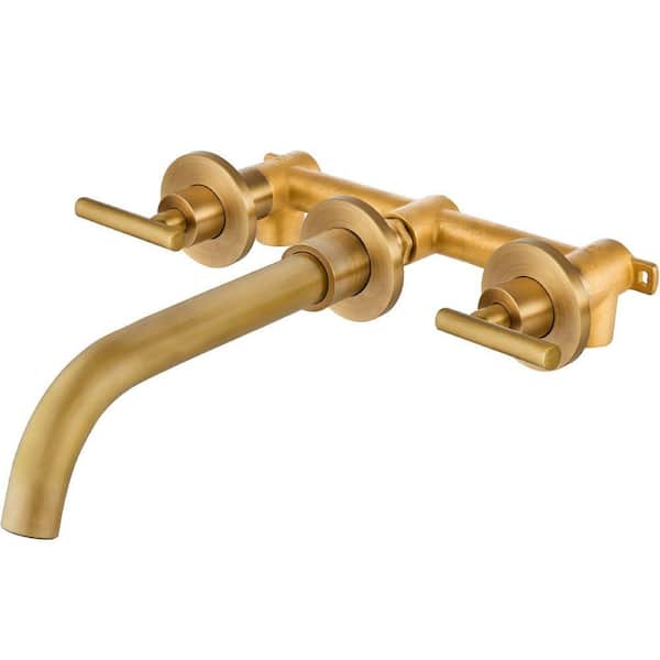 Double Handle Wall Mounted Bathroom Faucet in Antique Brass