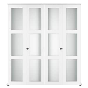 48 in. x 77.75 in. (Double 24 in.) 3-Lite Frosted Glass Solid Core White MDF Closet Bi-fold Door with Hardware Kit