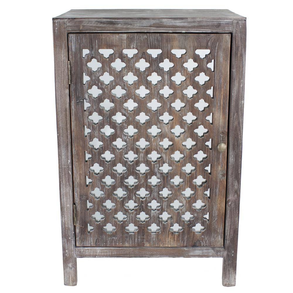 Decor Therapy Quatrefoil Distressed Gray Mirror Accent End Table FR1687