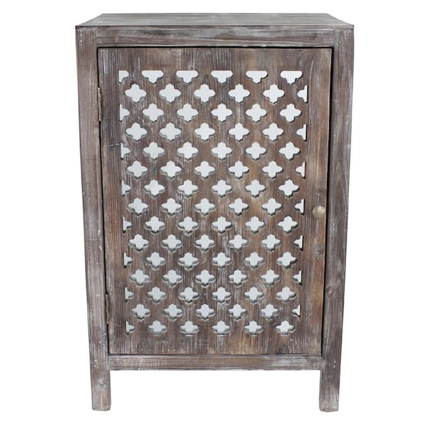 Decor Therapy Quatrefoil Distressed Gray Mirror Accent End Table
