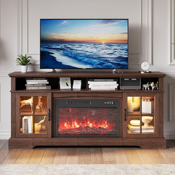Sizzim 58 in. Freestanding Floor Wooden Surround Electric