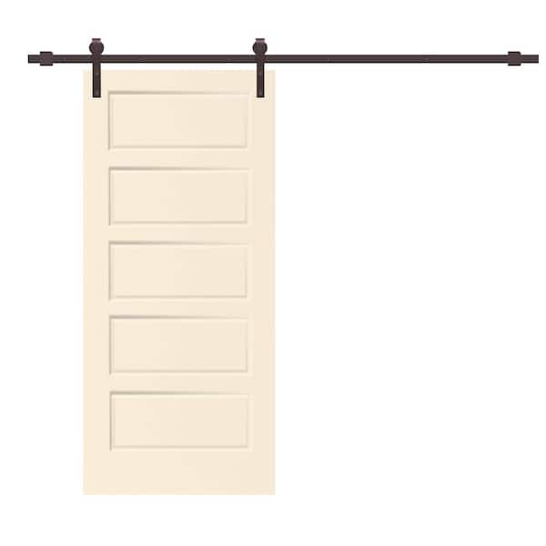 CALHOME 36 in. x 80 in. Beige Stained Composite MDF 5 Panel Interior Sliding Barn Door with Hardware Kit