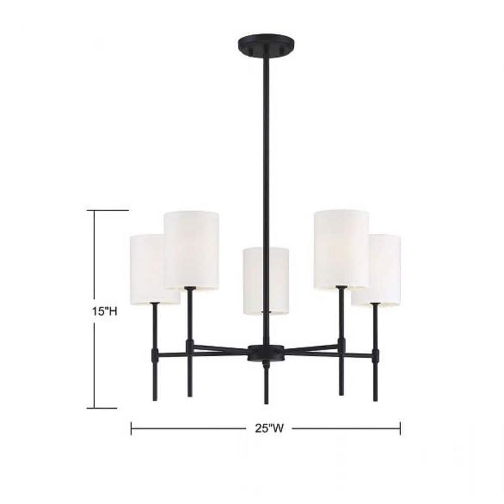 Matte Black and White Fabric 5-Light Chandelier