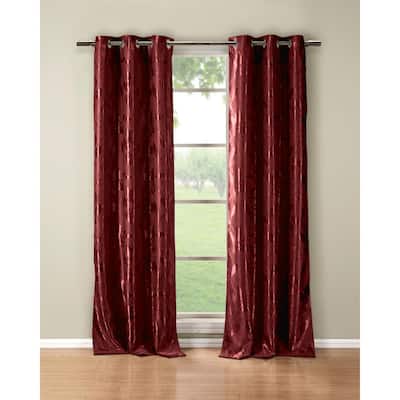 Wine Floral Thermal Blackout Curtain - 36 in. W x 84 in. L (Set of 2)