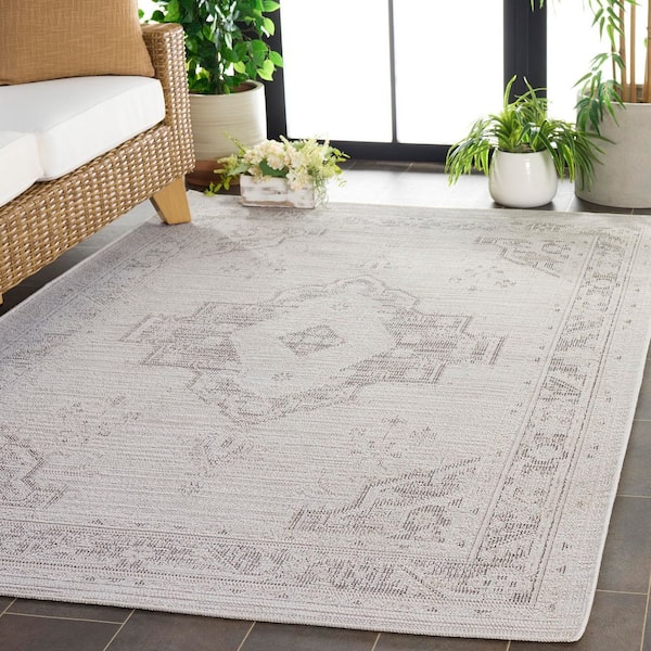 Hammock Ivory/Gray 8 ft. x 10 ft. Machine Washable Ornate Medallion Area Rug