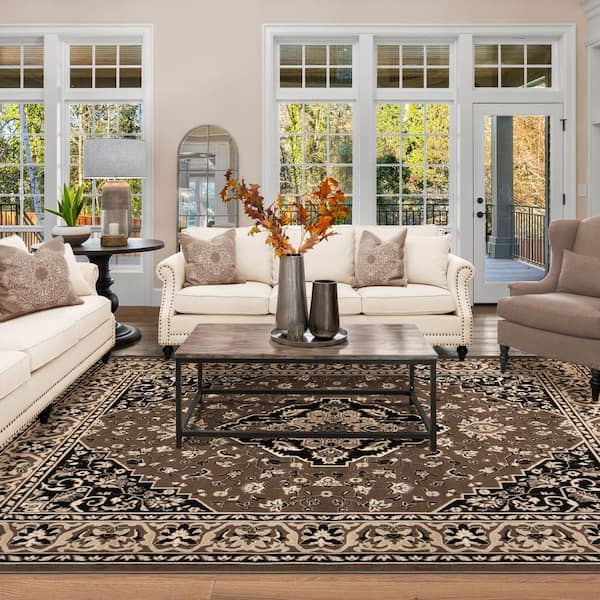 Glendale Brown 4 ft. x 6 ft. Floral Medallion Polypropylene Area Rug