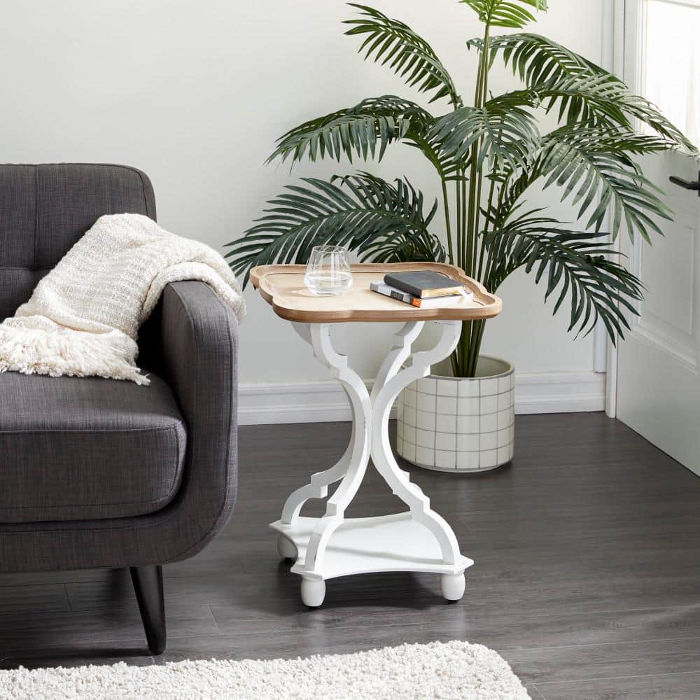 White and Brown Wood Rectangular Farmhouse Accent Table with Spindle Legs