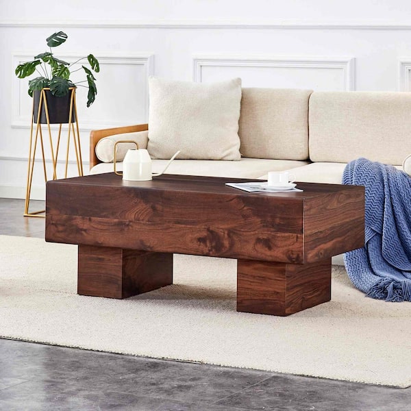 Polibi 43.3 in. Walnut Rectangle MDF Coffee Table