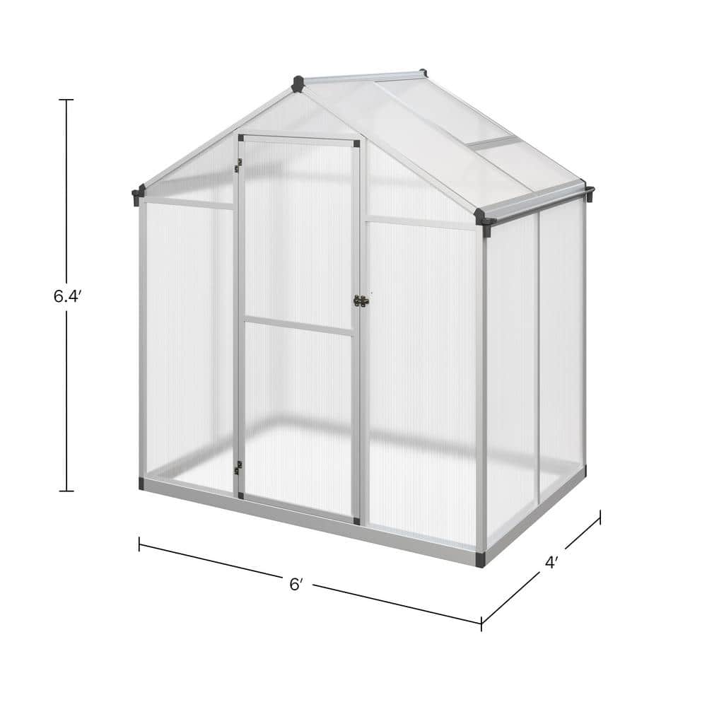 4ft x 6ft Aluminum Frame Walk-In Greenhouse with Polycarbonate Panels