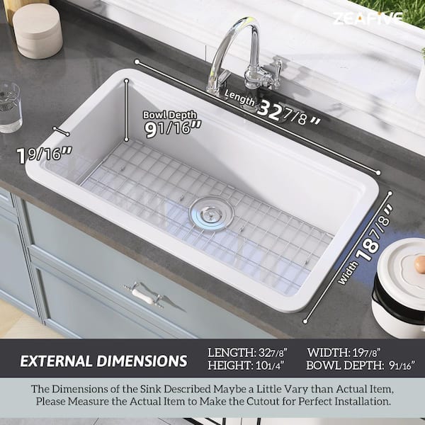 Zeafive 33 in. White Kitchen Sink Drop-In/Undermount Dual Mount