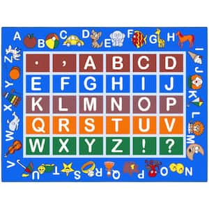 Kid's Collection Non-Slip Rubberback Educational Alphabet 5x7 Area Rug, 5 ft. x 6 ft. 6 in., Blue