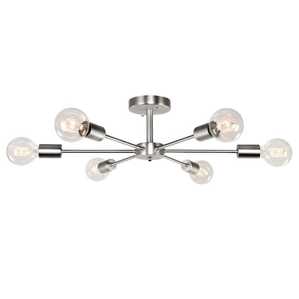 Gallman 23.62 in. 6-Light Nickle Mid-Century Pendant Ceiling Light Sputnik Semi-Flush Mount