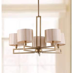 Catena 5-Light Antique Gold Chandelier Lighting with Cream Fabric Shades