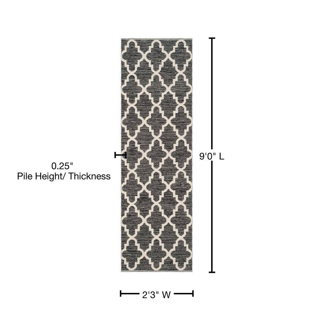 Black and Ivory Cotton Trellis Handwoven Runner Rug