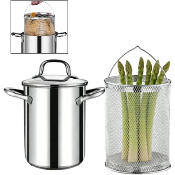 Stainless Steel Asparagus Pot with Strainer and Glass Lid Multi Functional Pasta Cooker Dishwasher Safe Kitchen Set