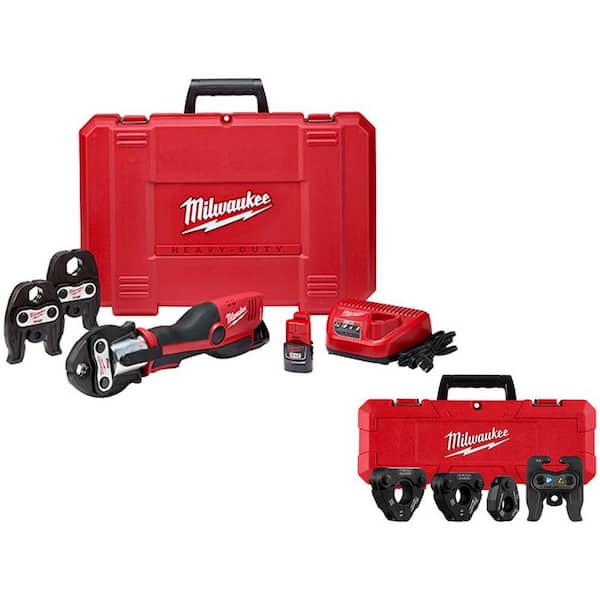 Milwaukee M12 12 Volt Lithium-Ion Force Logic Cordless 1/2 in.-1 in. Copper Press Tool Kit with IPS Pivoting Ring Set