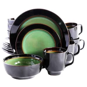 Bella Galleria 16-Piece Contemporary Green and Black Ceramic Dinnerware Set (Service for 4)