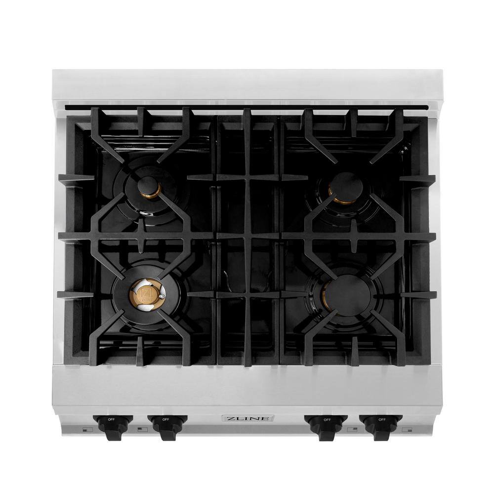 ZLINE 30" Stainless Steel 4-Burner Gas Rangetop with Matte Black Accents