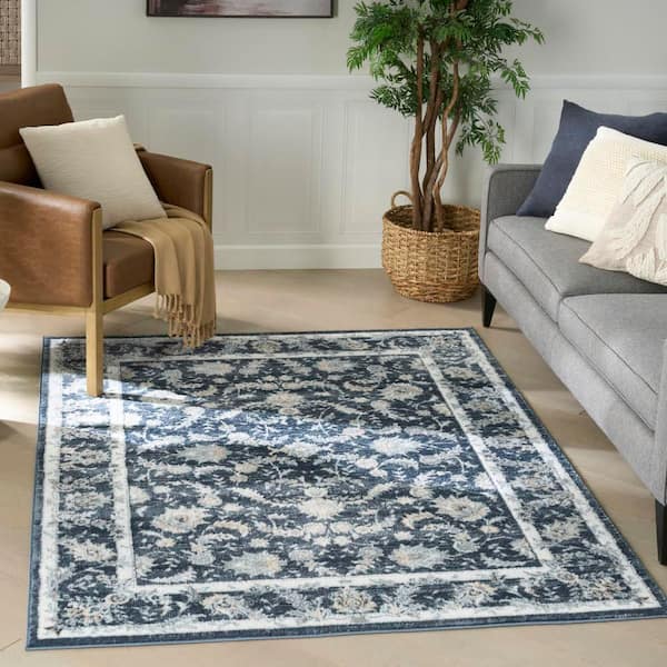 Dekor Slate/Ivory 4 ft. x 6 ft. Medallion Traditional Area Rug