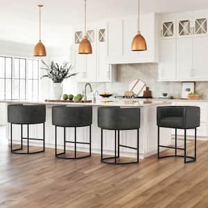 Jessica 26 in. Black Gray Counter Bar Stool Faux Leather Upholstered Barrel Counter Stool with Metal Frame (Set of 4)