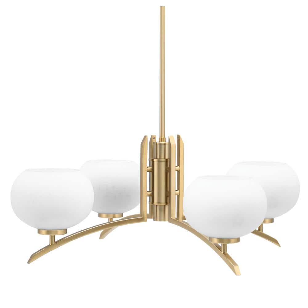 Siena 28.75 in. 4-Light New Age Brass Chandelier with 7 in. White Muslin Gl