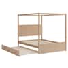Harper & Bright Designs Natural (Light Brown) Wood Frame Queen Size Modern Canopy Bed with Headboard, Trundle and 3-Drawers YJH182AAN