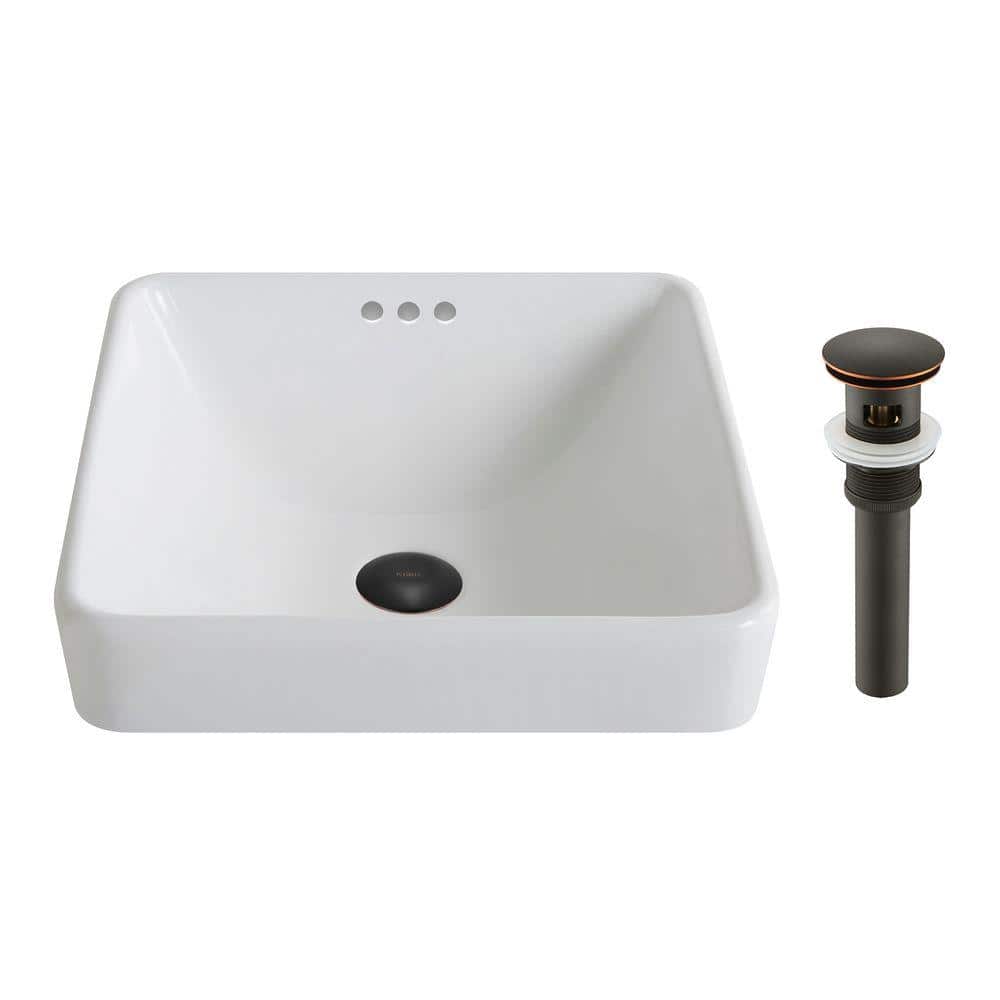 Elavo White Ceramic Square Semi-Recessed Bathroom Sink