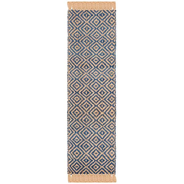 SAFAVIEH Natural Fiber Tropical Blue/Beige 2 ft. x 10 ft. Border Runner Rug