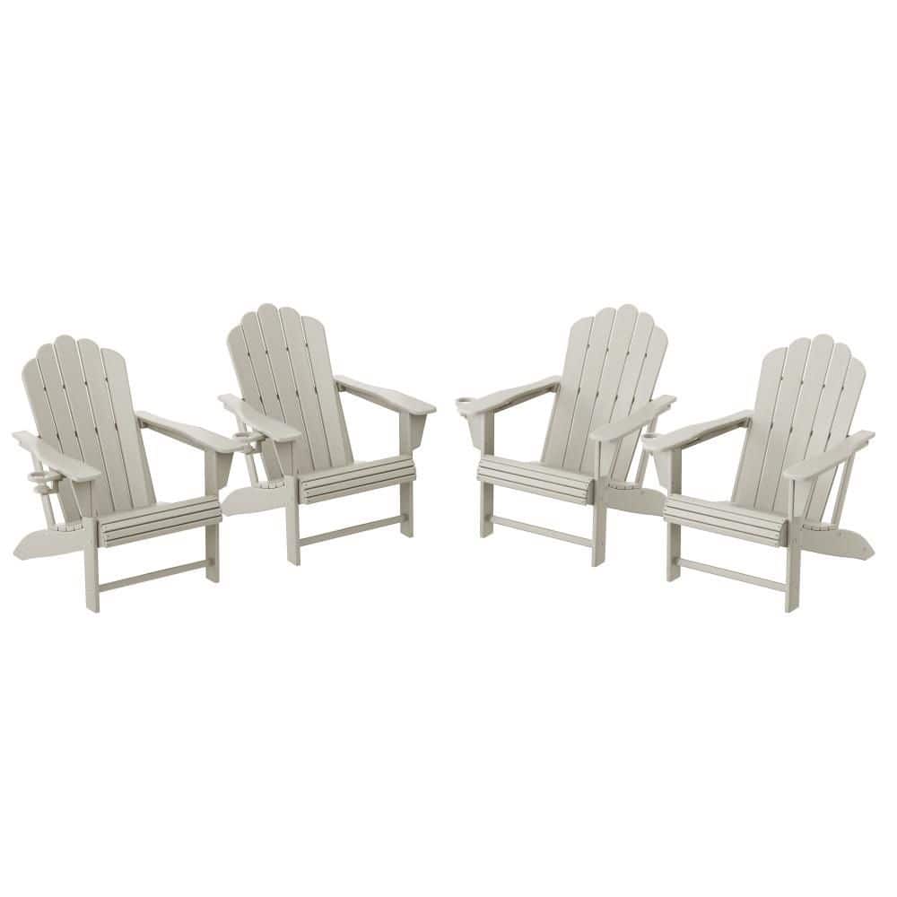 Aderson Sand All Weather Fade Resistant HDPE Plastic Adirondack Chairs w/ Cup Holders Set of 4 price history on PriceWatchPro