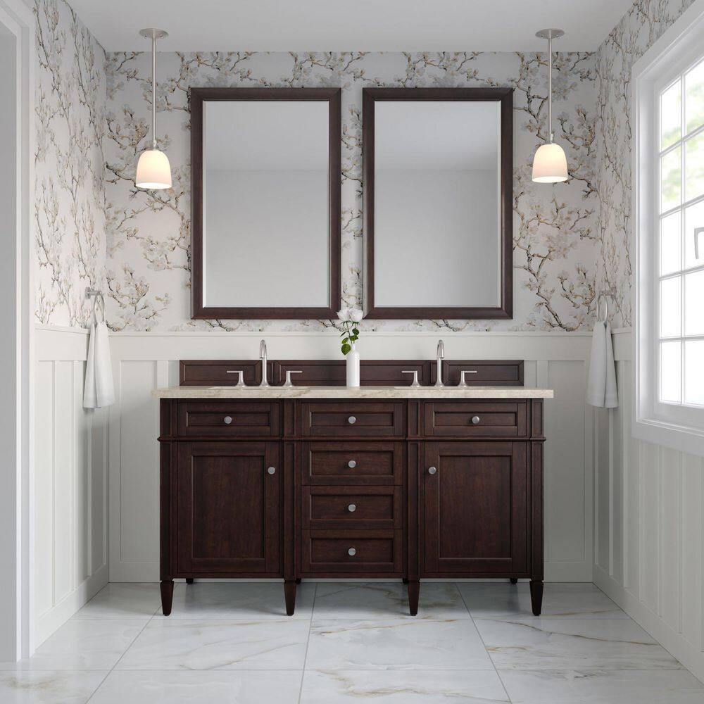 Brittany 60.0 in. Double Bath Vanity in Burnished Mahogany with Tajnar Wireless Charging Engineered Composite Top price history on PriceWatchPro