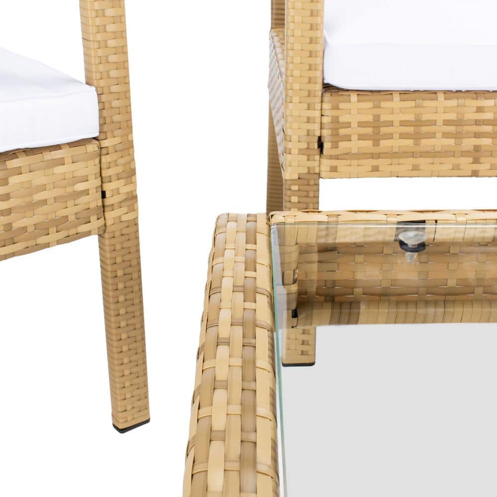 Bassey Natural Wicker 4-Piece Patio Set with White Cushions