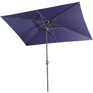 6.5 ft. x 10 ft. Rectangular Market Patio Umbrella with Tilt, Crank and 6 Sturdy Ribs for Deck Lawn Pool in Navy Blue