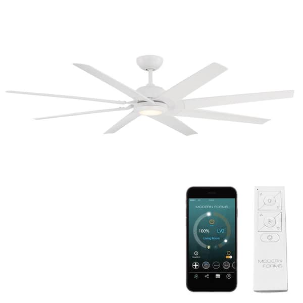 Modern Forms Roboto XL 70 in. Indoor/Outdoor 8-Blade Smart Ceiling Fan in Matte White with 3000K and Remote Control