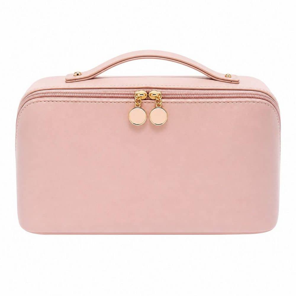 Travel Makeup Bag in AG-Pink, Large Capacity Cosmetic Bag for Women, Waterproof, Flat Open Portable Toiletry Bag