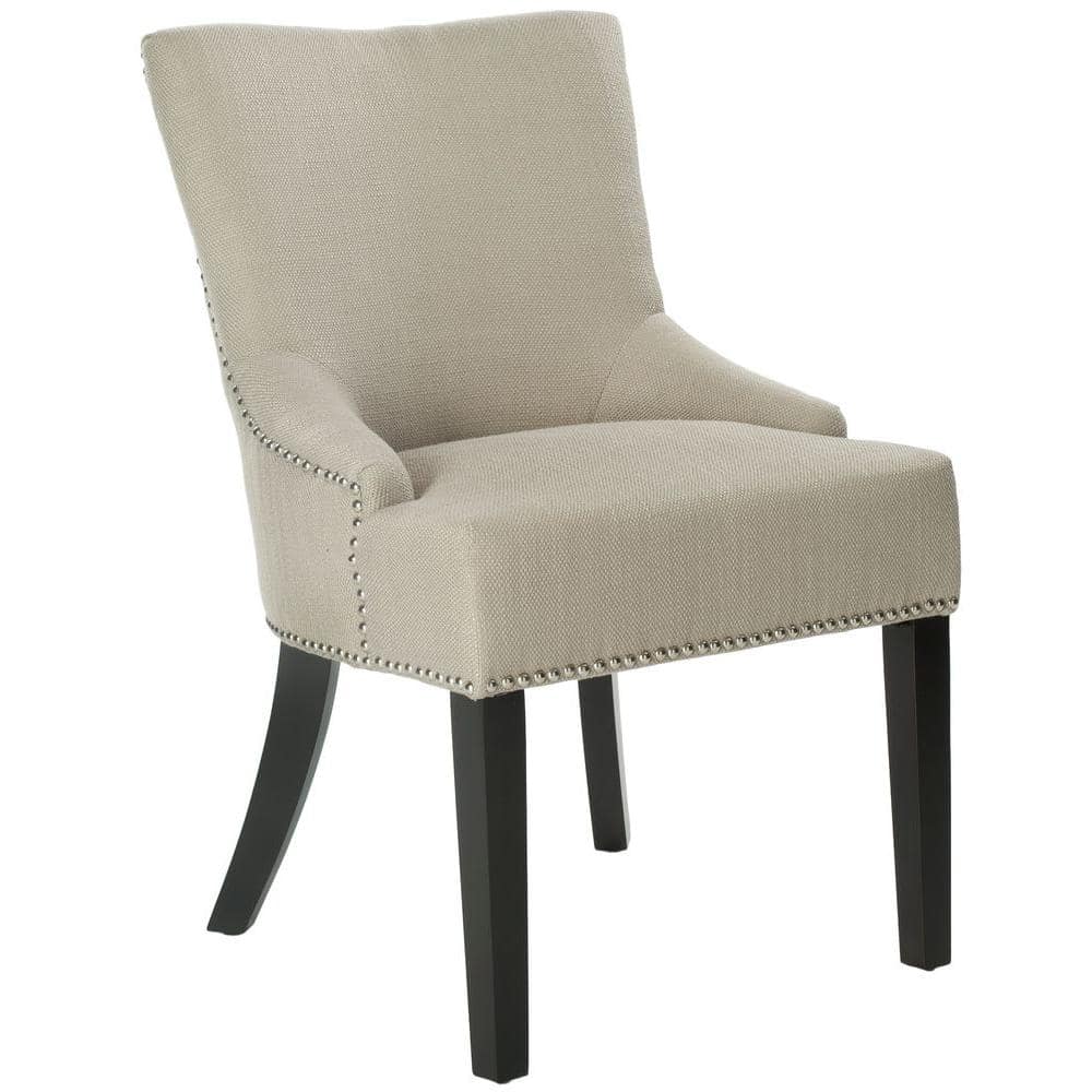 Beige Linen Upholstered Parsons Side Chair with Wood Legs
