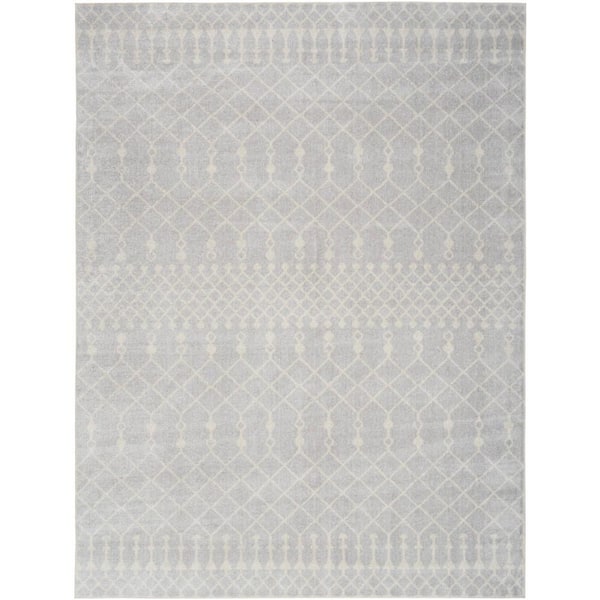 Astra Machine Washable Grey 12 ft. x 15 ft. Moroccan Transitional Area Rug