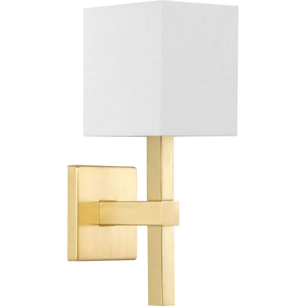 Metro Satin Brass Wall Sconce with Linen Shade