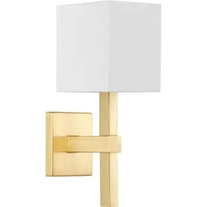 Metro 5.5 in. 1-Light Satin Brass New Traditional Wall Sconce with Summer Linen Shade