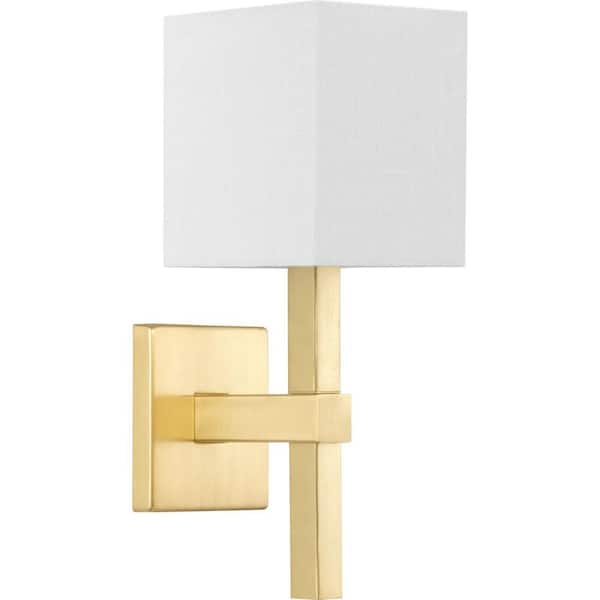Progress Lighting Metro 5.5 in. 1-Light Satin Brass New Traditional Wall Sconce with Summer Linen Shade