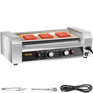 Hot Dog Roller 12 Hot Dog 5 Rollers 750-Watt Stainless Steel Cook Warmer with Dual Temp Control Indoor Grills, Silver