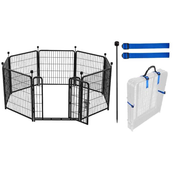 Tall Garden Fence with Low Threshold Door, 48in Height, 8 Panels Total 17.7ft, Modular Fencing with Gate for Dogs & Pets