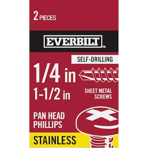 #14 x 1-1/2 in. Stainless Steel Phillips Pan Head-Self-Drilling Sheet Metal Screws (2-Pack)