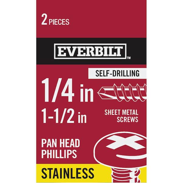 Everbilt #14 x 1-1/2 in. Stainless Steel Phillips Pan Head-Self-Drilling Sheet Metal Screws (2-Pack)