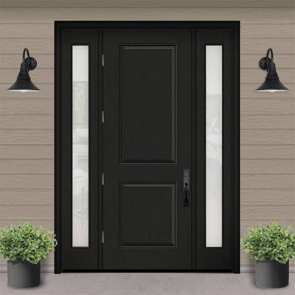 Regency 64 in. x 96 in. 2P Squaretop RHOS Onyx Stain Mahogany Fiberglass Prehung Front Door with Obscure12in. SLs 6-9/16