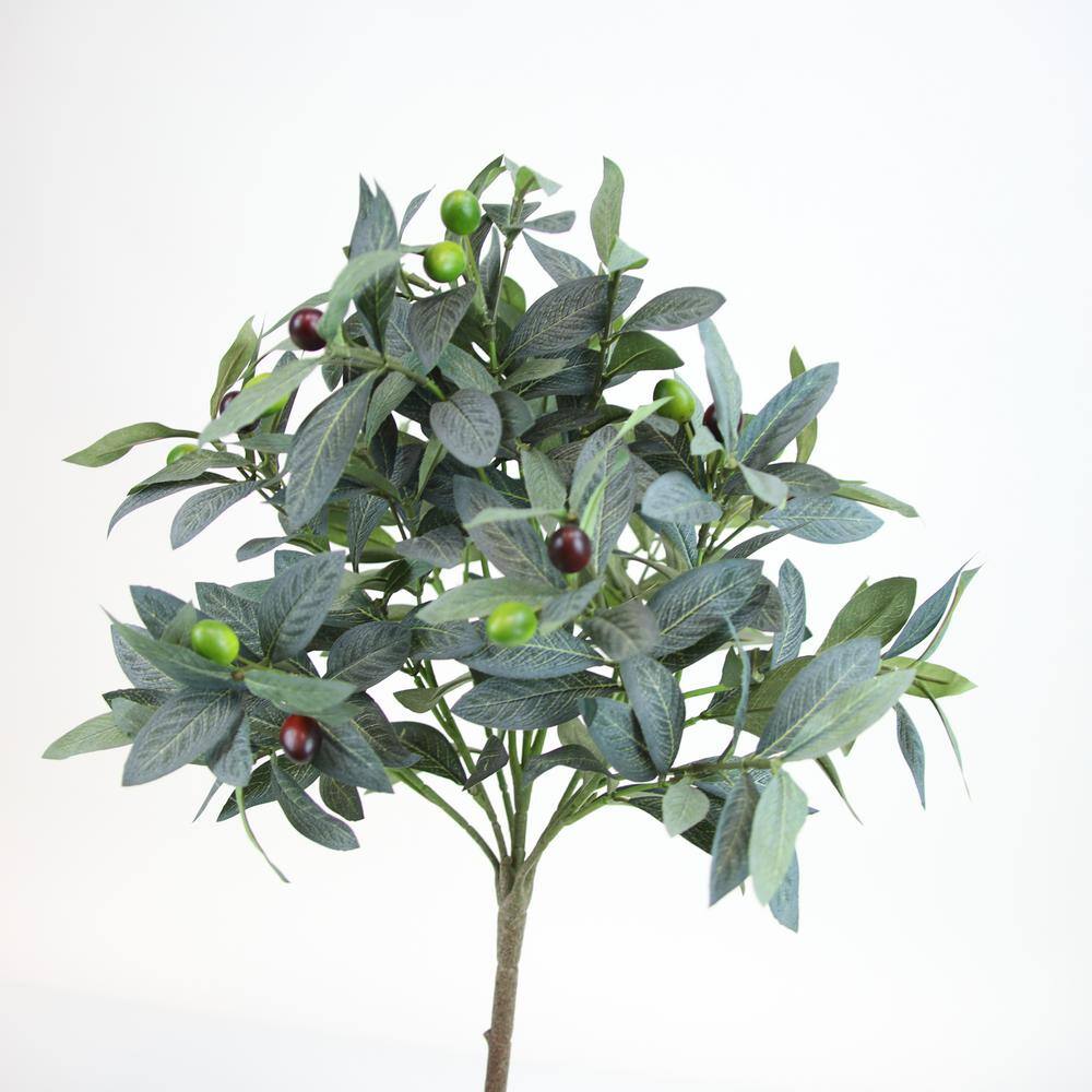 24'' Faux Green Olive Tree in Black Planter Pot