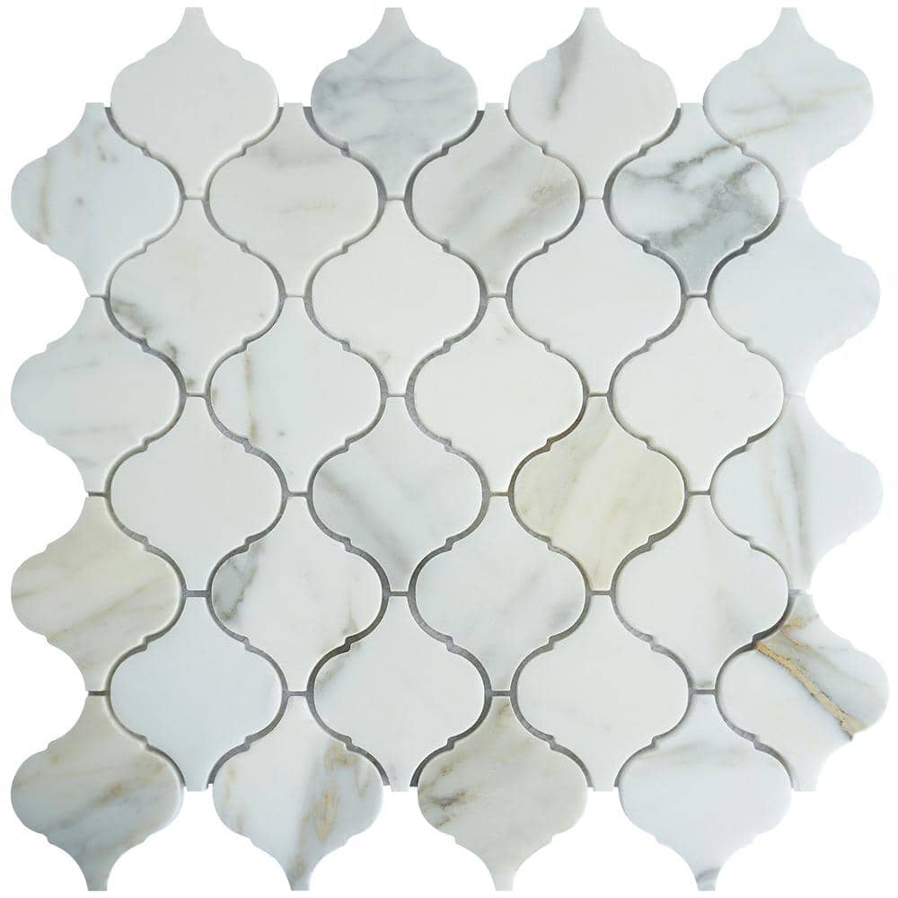 Natural Carrara Gold 12.01 in. x 12.21 Arabesque Polished Marble Mosaic Tile Sample price history on PriceWatchPro
